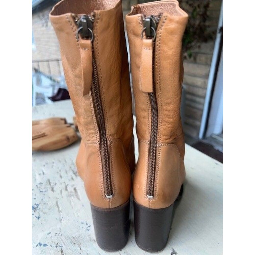 Free People Elle Block Heel Boots Tan Slouch Leather Eu 38/USA 7.5M VGC - Picture 3 of 11